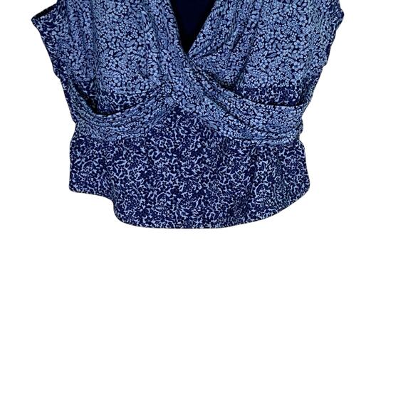 Lands End 14L NEW Womens V Neck Wrap Midkini Top Deep Sea Navy Ditsy Lilies - Picture 6 of 10